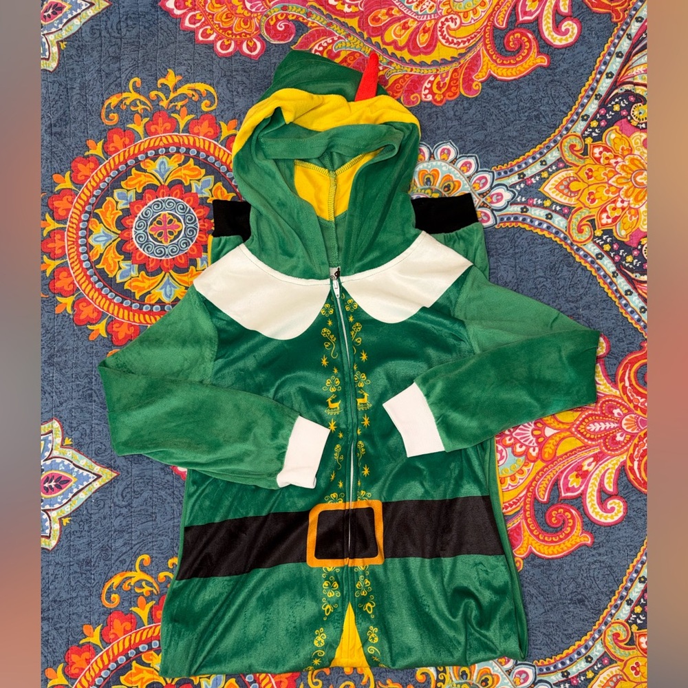 ELF Green Hooded Kids One Piece with Black Belt & White Trim